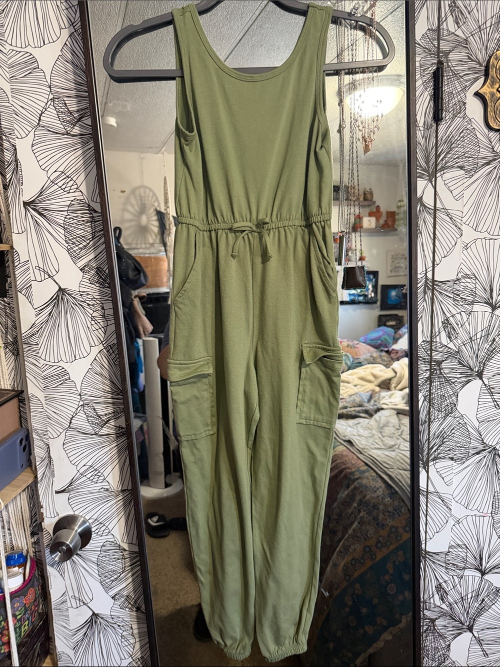 wonder nation Olive Green Tank Jumpsuit with Cargo Pockets
